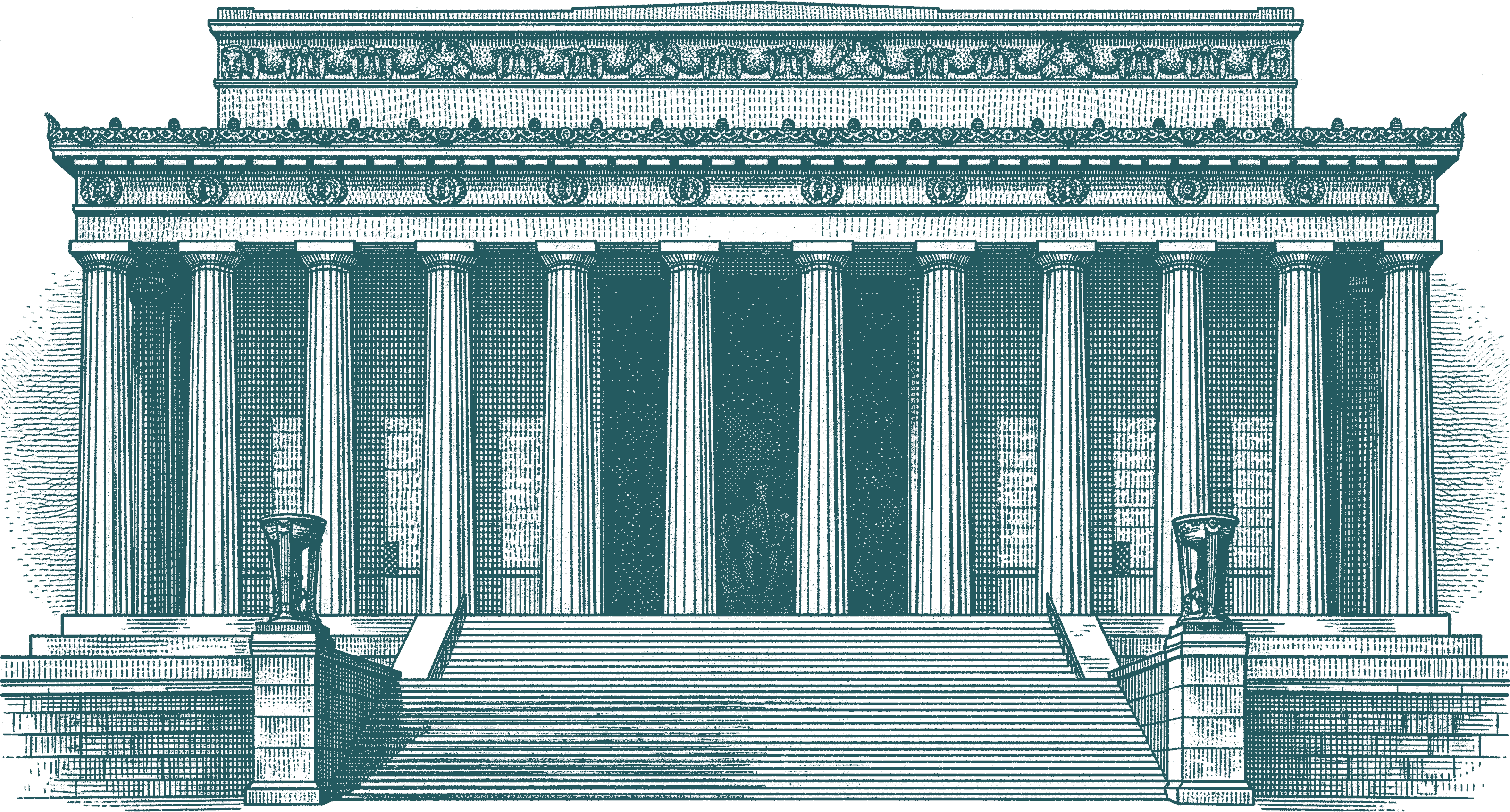 Etching-style illustration of the Lincoln Memorial